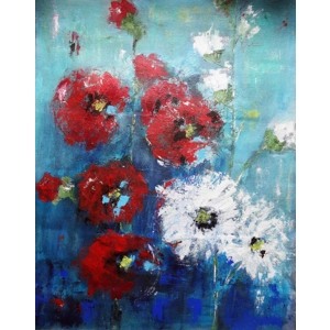 SOLD - Abstract Floral Red White Acrylic Painting