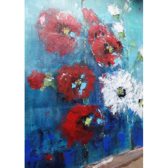 SOLD - Abstract Floral Red White Acrylic Painting