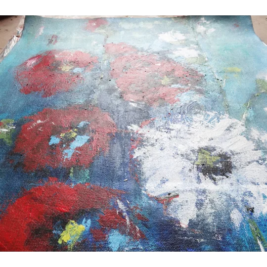 SOLD - Abstract Floral Red White Acrylic Painting