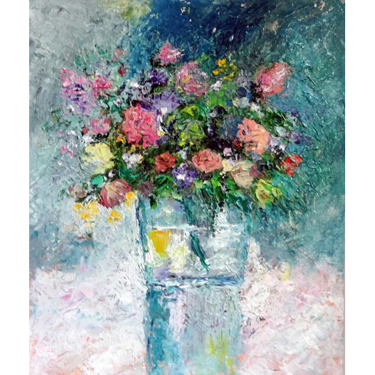 Flowers Bouquet Still Life Textured Oil Painting