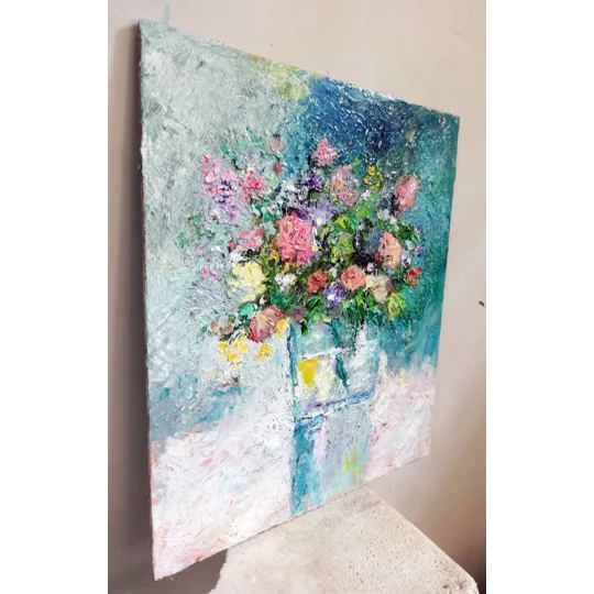 Flowers Bouquet Still Life Textured Oil Painting