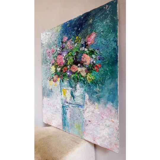 Flowers Bouquet Still Life Textured Oil Painting