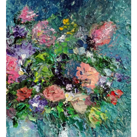Flowers Bouquet Still Life Textured Oil Painting