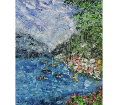 Original Hand-Painted Como Lake Italy Impasto Oil Painting | 10"x12"