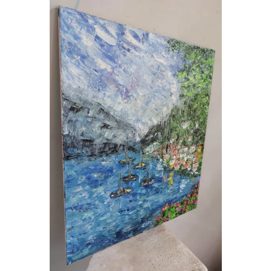 Original Hand-Painted Como Lake Italy Impasto Oil Painting | 10"x12"