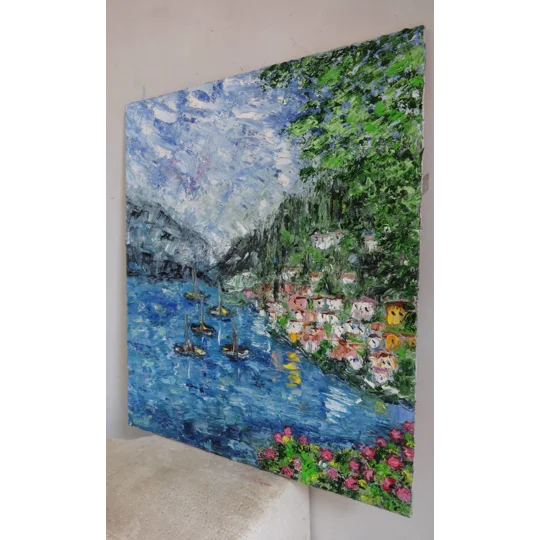 Original Hand-Painted Como Lake Italy Impasto Oil Painting | 10"x12"