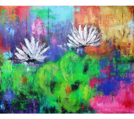 SOLD - Abstract Colorful Water Lily Acrylic Painting