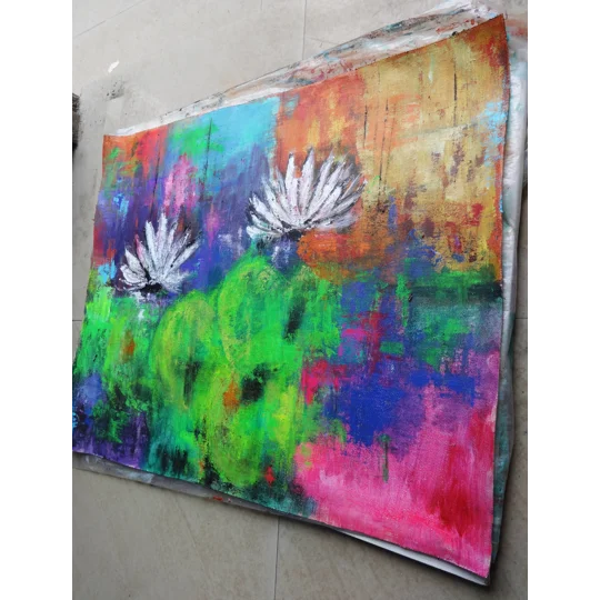 SOLD - Abstract Colorful Water Lily Acrylic Painting