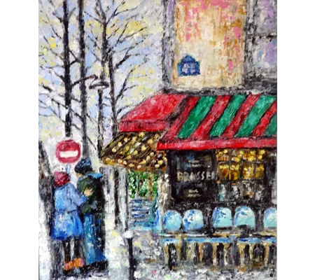 Paris Café Oil Painting – Romantic Street Scene Artwork in Impressionist Style