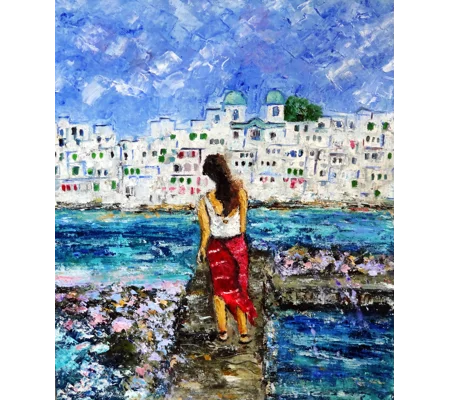 SOLD - Woman at Paros Island Greece Oil Painting