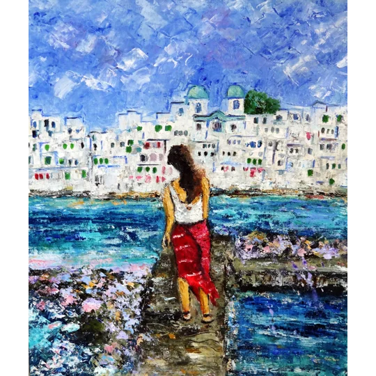 Woman at Paros Island Greece Oil Painting