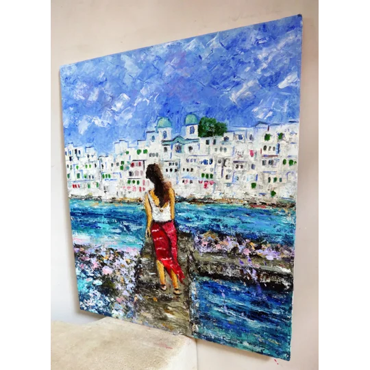 Woman at Paros Island Greece Oil Painting