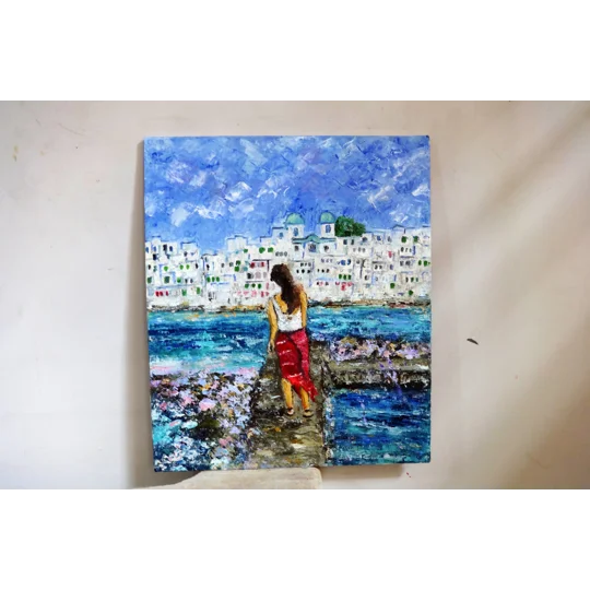 Woman at Paros Island Greece Oil Painting