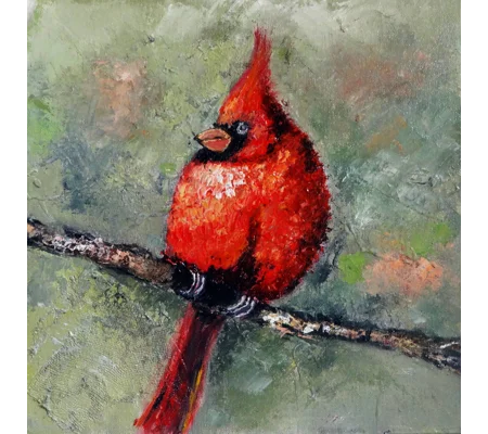 Red Cardinal Bird Textured Oil Painting