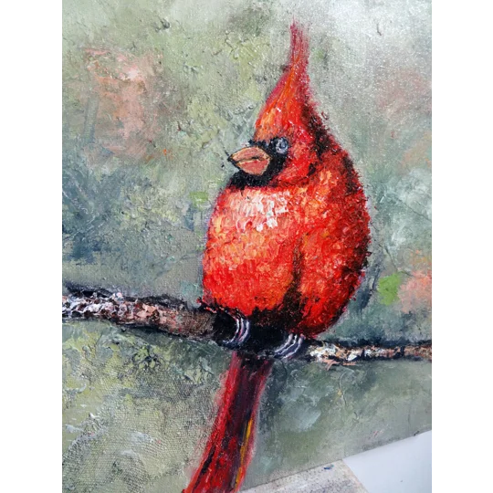 Red Cardinal Bird Textured Oil Painting