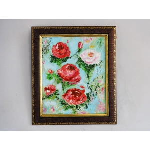 Red and White Roses Textured Mixed Media Painting