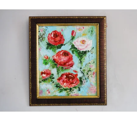 Red and White Roses Textured Mixed Media Painting