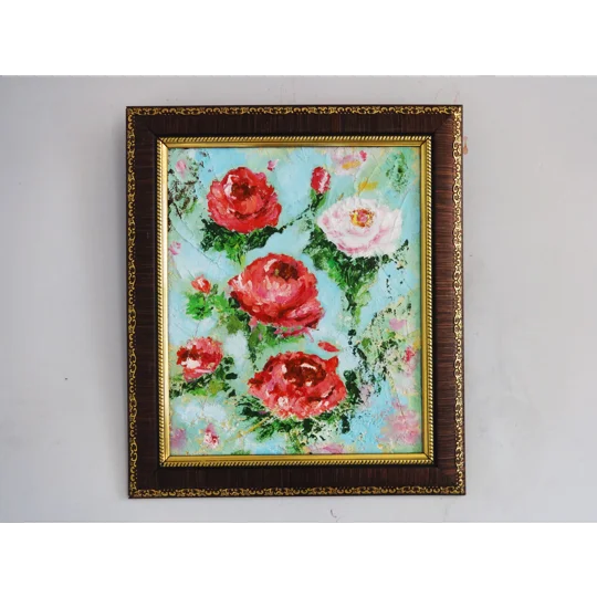 Red and White Roses Textured Mixed Media Painting
