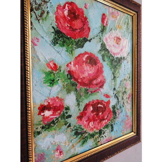 Red and White Roses Textured Mixed Media Painting