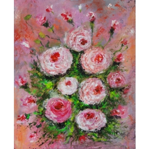 White and Pink Button Roses Textured Acrylic Framed Painting