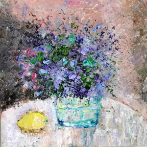 Wild Flower Bouquet With Lemon Still Life Impasto Oil Painting