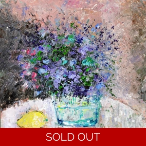 Wild Flower Bouquet With Lemon Still Life Impasto Oil Painting