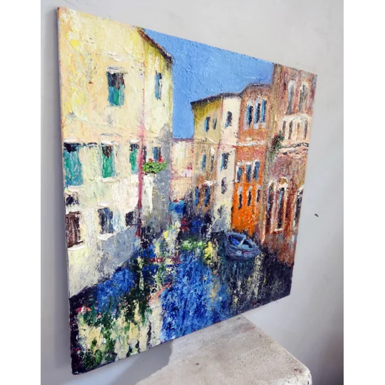 Original Hand-Painted Venice Italy Textured Oil Painting | 14"x14"