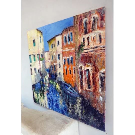 Original Hand-Painted Venice Italy Textured Oil Painting | 14"x14"