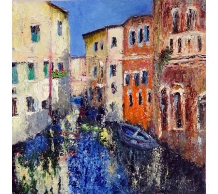 Original Hand-Painted Venice Italy Textured Oil Painting | 14"x14"