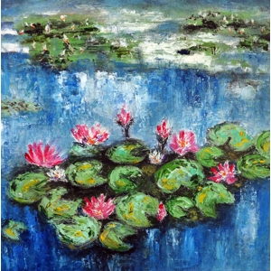 Pink Water Lilies in the Pond Oil Painting
