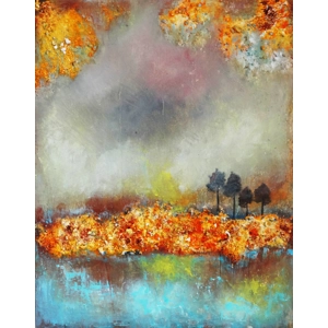 SOLD-Fire in the landscape Abstract Mixed Media Painting