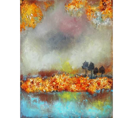 SOLD-Fire in the landscape Abstract Mixed Media Painting