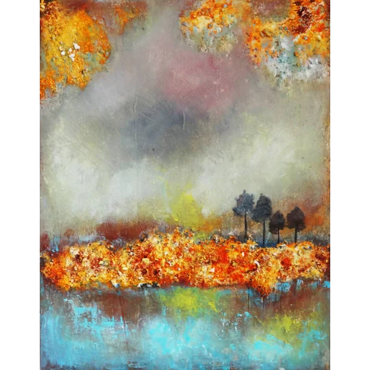 SOLD-Fire in the landscape Abstract Mixed Media Painting