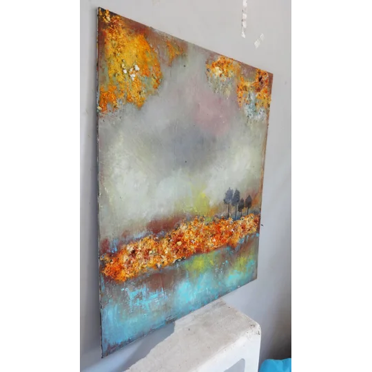 SOLD-Fire in the landscape Abstract Mixed Media Painting