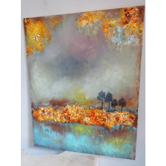 SOLD-Fire in the landscape Abstract Mixed Media Painting