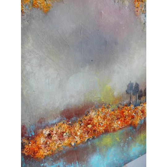SOLD-Fire in the landscape Abstract Mixed Media Painting