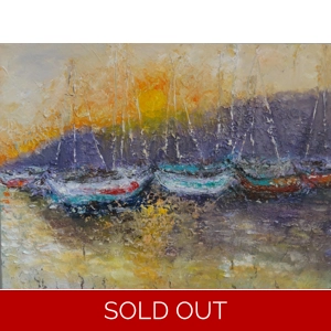 SOLD - Yachts during Sunset in the Dock Impasto Oil Painting