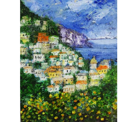 Original Hand-Painted Positano Landscape Mini Textured Oil Painting | 8"x 10"