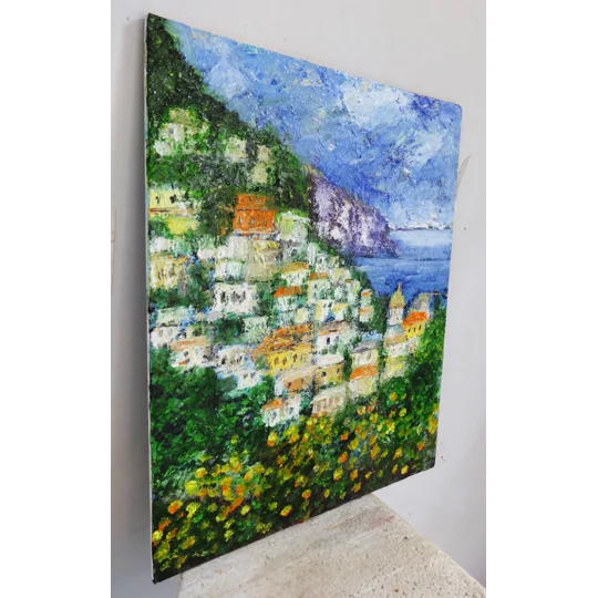 Original Hand-Painted Positano Landscape Mini Textured Oil Painting | 8"x 10"