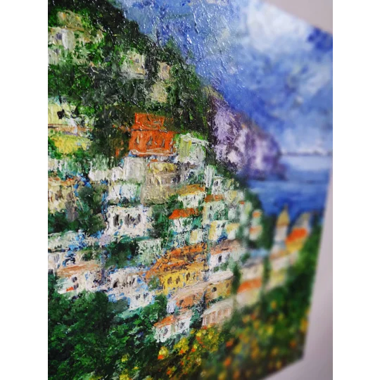 Original Hand-Painted Positano Landscape Mini Textured Oil Painting | 8"x 10"