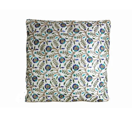 IGArt Embroidered Ethnic Design Silk Cushion Covers 16"X16" Set of 5 (Blue Flowers)
