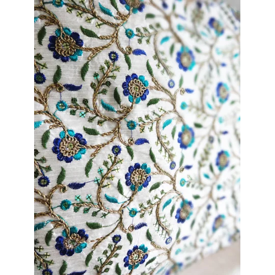IGArt Embroidered Ethnic Design Silk Cushion Covers 16"X16" Set of 5 (Blue Flowers)