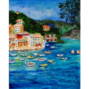 Portofino Seascape Mini Oil Painting