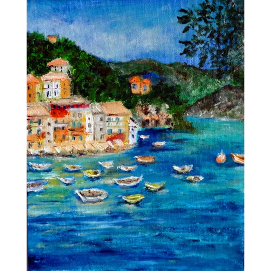 Italian Seascape Mini Oil Paintings Set of 2