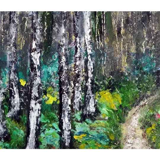 Birch Trees Textured Oil Painting