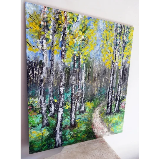 Birch Trees Textured Oil Painting