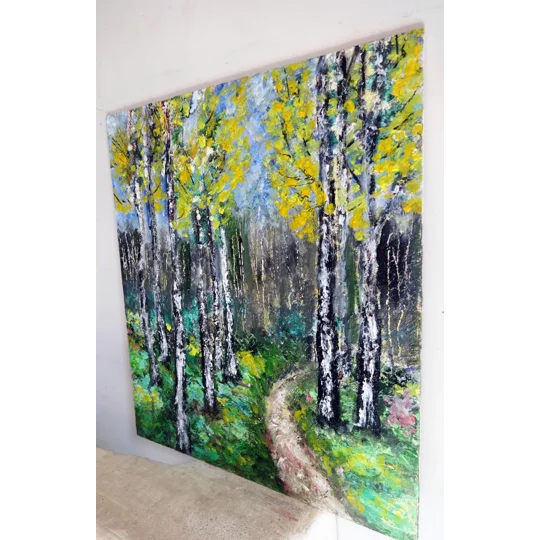 Birch Trees Textured Oil Painting