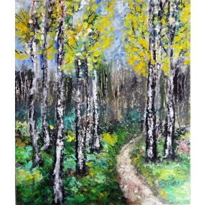Birch Trees Textured Oil Painting