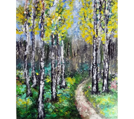 Birch Trees Textured Oil Painting
