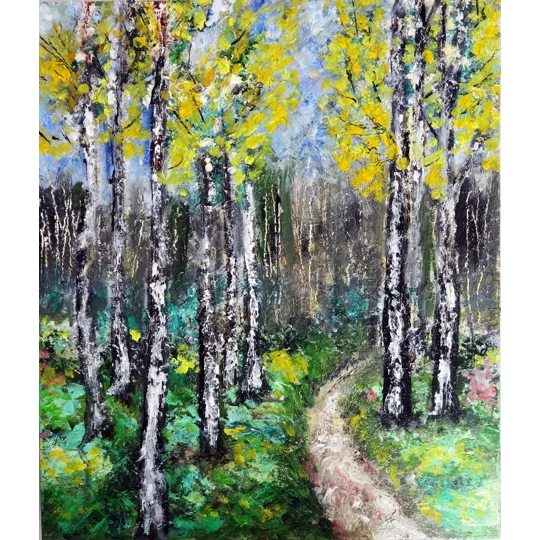 Birch Trees Textured Oil Painting